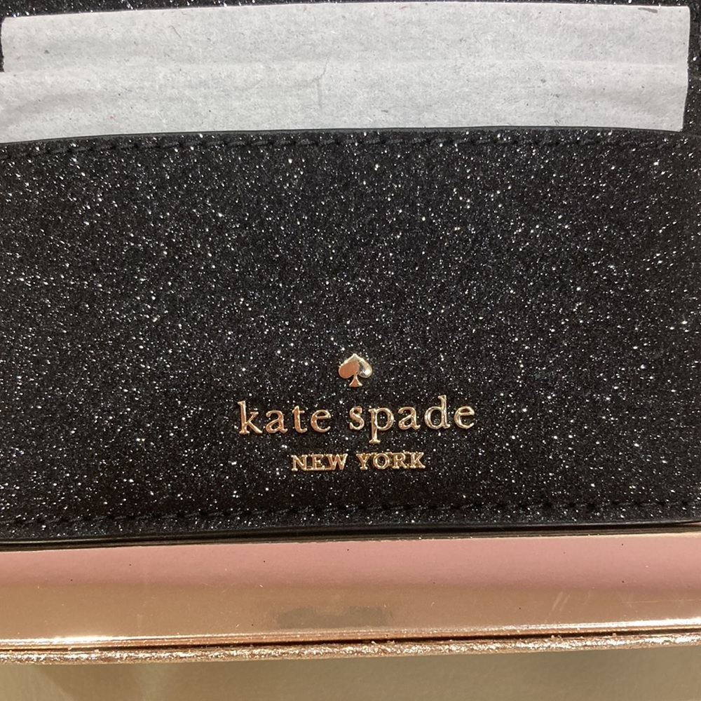 NWT Kate Spade Black Sparkle Glitter Glimmer Boxed Small Slim Card Holder Wallet - Picture 6 of 15